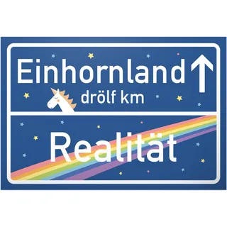 DankeDir! Einhorn Schild blaues Ortsschild Ortstafel (Realität - Einhornland) Süße Wand-Deko Türschild Mädchen Wohnung Zimmer Geschenkidee Geburtstags-Geschenk - beste Freundin