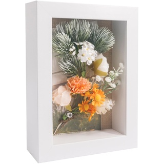 GraduatePro Bilderrahmen zum Befüllen Tief für Objektrahmen Weiß mit Glas Hochzeit 3D Box Deko Wand Oder Schreibtisch Family Geschenk 13x18 cm