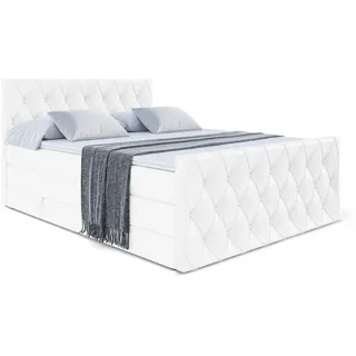 altdecor Boxspringbett mit Matratze und Lattenrost Topper, Fußteil, Polsterbett mit Bettkasten, Bett... - Weiß