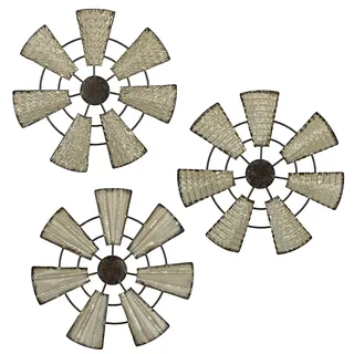 3er-Set Wandskulpturen Windmühle Wanddekoration Metall Wandschmuck Dekorationen 3D Metallbilder Modernes Kunstwerk Rustikale Wanddeko Runde Bauernhof für Haus Wohnzimmer Esszimmer Schlafzimmer Küche