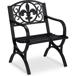 Famanu Gartenstuhl Vintage Stahl Extra Breit Antikes Design 85,5 x 60 x 56 cm Schwarz mit Armlehnen - Weiß