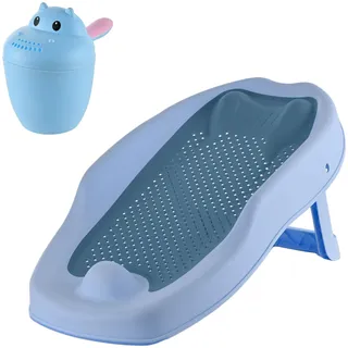 Relaxdays Baby-Badehilfe Set, mit Haarwaschbecher, tränenfrei, Badestütze rutschfest, HBT: 19x51,5x30 cm, PP/TPE, blau