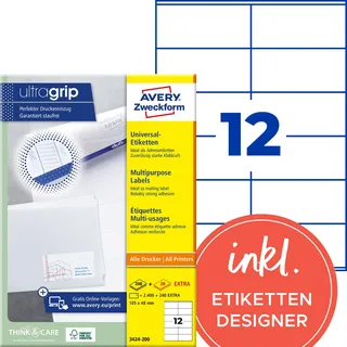 Avery Zweckform Universaletiketten 3424-200 Weiß 105,0 x 48,0 mm 220 Blatt