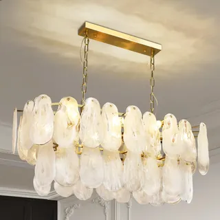 Depuley Modern Pendelleuchte Esstisch, 80cm Kronleuchter Kristall Gold, Groß Oval Kristall Hängeleuchte mit 1 Schichten aus Kristallklingen, für Wohnzimmer, Esszimmer, Schlafzimmer, Restaurant,8xE14