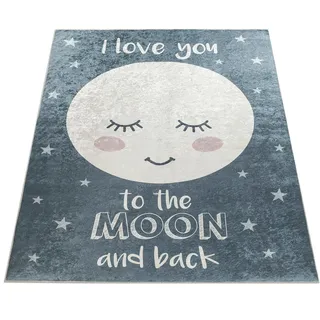 Paco Home Kinderteppich »Aleyna 103« rechteckig 6 mm Höhe Kinder Design, niedliches Mond Motiv mit Schriftzug, Kinderzimmer, grau