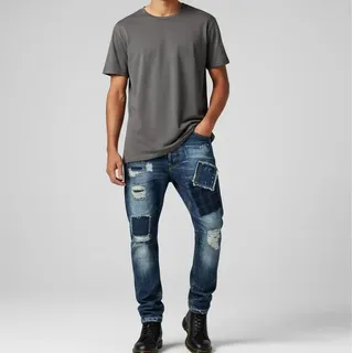 DAKO Men's Jeans Distrassed Patch Bestickt BVUJE02245 Denim Aged Neu Gr. 46w32