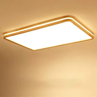 LED Holz Deckenleuchte Lampe Rund rechteckige Holzlampe Weißes Licht Eiche Deckenlampe Innenbereich Moderne minimalistische Doppelschicht Lichtdurchlässigkeit Holz Deckenlampe 80W 96*66CM 7500 Lumen
