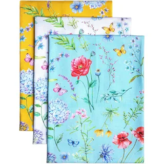 Maison d' Hermine Just Florals 100% Baumwolle Set von 3 Multi-Purpose Küchenhandtuch | Bar Handtücher | Frühling/Sommer (50 cm X 70 cm)