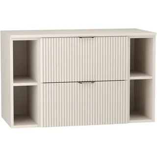 WENA Waschtischunterschrank 100 cm, mit 2 Regale, geriffelte Fronten, Griffe aus Metall in der Farbe Gold (Farbe: Kaschmir) - Beige