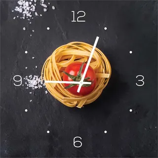 Wanduhr Alu-Dibond 30x30cm Uhr Alubild Küche Pasta Nudeln Deko Küche Aluminium