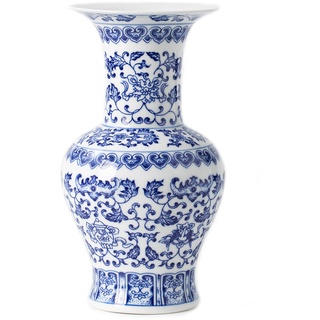 Blaue und weiße Vase, Blaue Vasen, Heimdekoration, Chinoiserie-Vase, blaues und weißes Porzellan, Keramikvase für Zuhause, Wohnzimmer, Bücherregal, Kaminsims, Tischdekoration, 25,4 cm