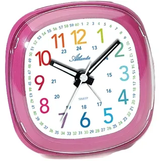 Atlanta 1736/8 Wecker Kinderwecker Quarz pink leise Lernwecker für Kinder - Weiß
