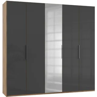 Level 250 x 236 x 58 cm Plankeneiche Nachbildung/Grauglas mit Glas- und Spiegeltüren