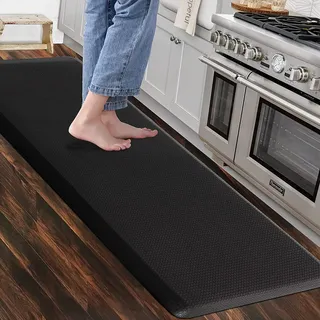 Carvapet rutschfest Küchenteppich Anti Ermüdungsmatte Küchenläufer Schaum-Stehmatten PVC Abwischbar Laufteppich Küchenmatte Bodenmatte (Schwarz,44x152cm)