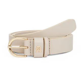 Ledergürtel TOMMY HILFIGER "ESSENTIAL EFFORTLESS 2.5 cm breit GOLD", Damen, Gr. 85, beige (classic beige), Rindsleder, Gürtel Ledergürtel, Logoemblem, weiche Haptik, ovale Einfachdornschließe