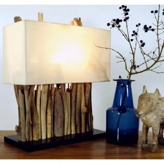 GURU SHOP Tischleuchte/Tischlampe Okawango, in Bali Handgemachtes Unikat aus Naturmaterial, Treibholz, Baumwolle - Modell Okawango, 40x35x16 cm