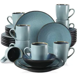 Prestige Morencia Tafelservice – 8 Personen – 32-teilig – Grün – Essteller – Tiefe Teller – Frühstücksteller – Tassen und Untertassen – Ofengeeignet - Grün