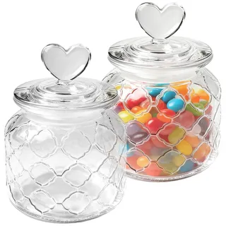 Behogan 2 Stück 650 ml Süßigkeiten Glas, Bonbonglas mit Herzform Versiegeltem Deckel, Dekorative Süßigkeiten Glas, Candy Bar Vorratsgläser mit Deckel für Kekse, Süßigkeiten und Kaffeebohnen