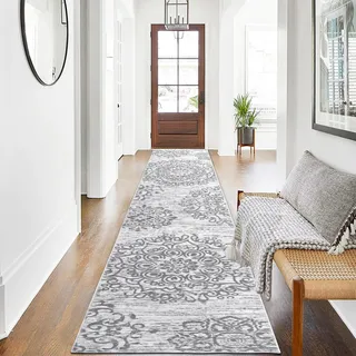 SHACOS Boho Läufer Teppich 60x300 cm Waschbar Teppichläufer rutschfest Langer Flur Teppich Läufer für Eingang, Küche, Schlafzimmer, Wohnzimmer, Grau