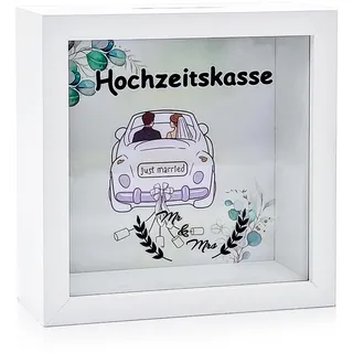 Dumeher Geldgeschenk Hochzeit Spardose Geldbox aus Holz Hochzeitskasse Sparbüchse im Bilderrahmen Sparmöglichkeit für Paare Verlobungsgeschenk Hochzeitsbox |14,5 * 14,*6,5cm