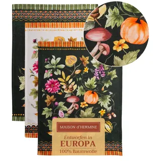 Maison d' Hermine Pumpkin Garden-Dark Green 100% Baumwolle Set von 3 Multi-Purpose Küchenhandtuch | Bar Handtücher | Thanksgiving/Weihnachten (50cm X 70cm)