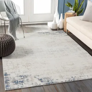 livabliss Utrecht Wohnzimmer modern – Abstrakt Design in Marmor Optik für Wohnzimmer 140x200 cm, Esszimmer, Schlafzimmer - Marmor e groß, weicher Kurzflor in Elfenbein, Grau,