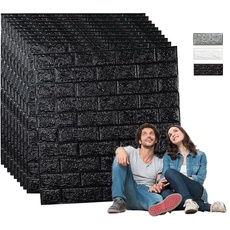 Edihome, Wandpaneele Selbstklebend, 3D Wandpaneele, Tapete Steinoptik, Wandaufkleber, für Wohnzimmer, Kinderzimmer, Schlafzimmer, 10 Paneele, 77x70cm (Schwarz)