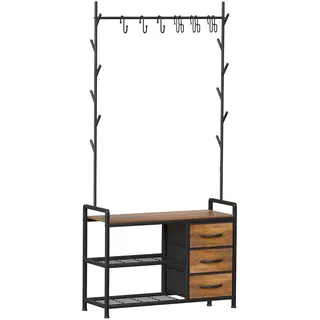 Leader Accessories Metall Garderobe Sitzbank Stauraum 176x30x84cm Braun | Leader Accessories Garderobenständer mit Schuhablage und Sitzbank Standgarderobe für Jacken Mäntel und Schuhe Flur