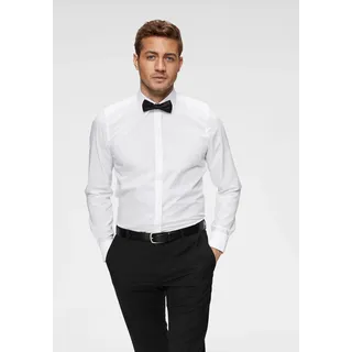 Smokinghemd OLYMP "Level Five body fit", Herren, Gr. 46, Normaler Arm, weiß, Web, Obermaterial: 97% Baumwolle, 3% Elasthan, unifarben, schmal, Umschlagmanschette, Hemden Smokinghemd, Umschlagmanschetten,verdeckte Knopfleiste