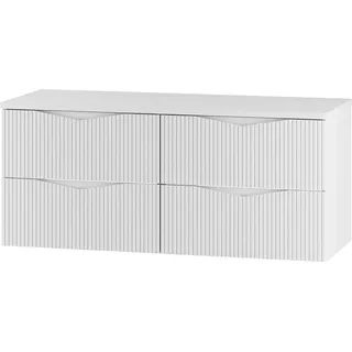 Badezimmer Doppelwaschtischunterschrank mit 120 cm Breite in weiß mit gerillter Front, 4 Schubladen - CALURI-140 - Weiß
