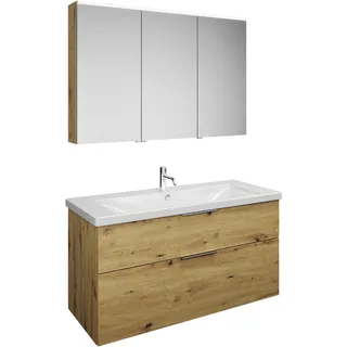 burgbad Eqio Set, bestehend aus Spiegelschrank rechts, Keramik-Waschtisch und Waschtischunterschrank, Breite 1230mm, SFAN123LF5662C0001G0146, Farbe: Eiche Dekor Urban / Eiche Dekor Urban, Griff Chrom
