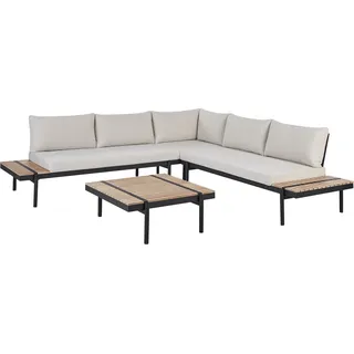 BELIANI Lounge Set Hellbraun Eukalyptusholz 4-Teilig 5-Sitzer Garten-Ecksofa mit Couchtisch Auflagen Cremeweiß Terrasse Outdoor Modern Gartenmöbel Set - Weiß, Schwarz, Braun