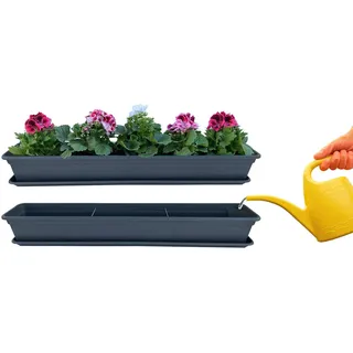Hossi's Wholesale Blumenkasten mit Wasserspeicher 100cm, Balkon Pflanzenkasten in Anthrazit mit Untersetzer