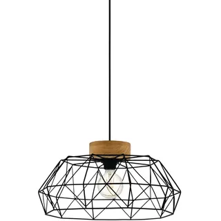 EGLO Pendelleuchte Padstow, Hängelampe Vintage, Industrial, Retro, Hängeleuchte aus Stahl und Holz in Schwarz, Natur, Esstischlampe, FSC zertifiziert, E27 Fassung