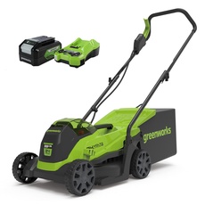 Greenworks Akku-Rasenmäher 24V 33cm Inkl. Akku 4Ah und Ladegerät, Bis 300m2 Mulchen 30L 5-Stufige Schnitthöhenverstellung GD24LM33K4