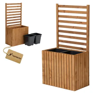 Pflanzkübel mit Rankgitter Spalier mit Pflanzkasten Blumenkasten aus Holz für Garten Balkon Terrasse Hochbeet mit 18L Kunststoff-Pflanzeneinsatz (vertikal-braun, 67x36x55 H130)