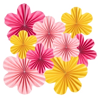 SUNBEAUTY 9 Stück Papier Fächer Dekoration Hanging Girlande Rosa Gelb Blumen Papierfächer Party Deko Set für Hochzeit Geburtstag Tea Party Tischdeko Classroom Baby Shower Backdrop Garland