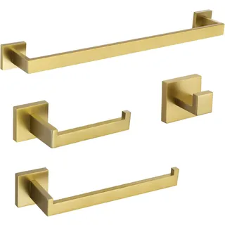 TURS Q7GD-4PC-4PC-60 cm Badezimmer-Zubehör-Set, quadratisch, Handtuchhalter-Set, Wandmontage, gebürstetes Gold, 4-teilig