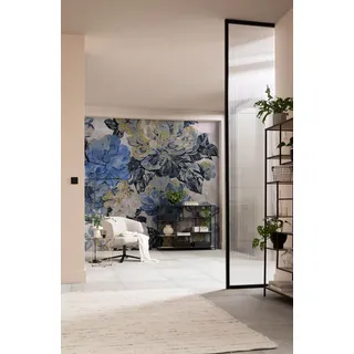 KOMAR "Digitaldruck Vlies - Vintage blue Garden - Größe 300 x 250 cm", bedruckt glatt Wohnzimmer, Schlafzimmer,