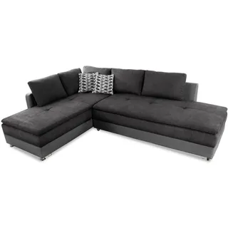 luma-home Ecksofa-Dauerschläfer Doppelbett Boxspring Federkern Topper, Schwenkteil rechts B306/T223/H95 cm, Kunstleder Grau+Mikrofaser Anthrazit / 15106 , Textil , Füllung: Kaltschaum , Ottomane rechts,L-Form , 306x223 cm , Wohnzimmer, Sofas & Couches, Wohnlandschaften, Ecksofas