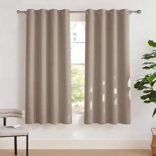PONY DANCE Verdunklungsgardine Wohnzimmer Modern Ösenschal 2er Set | H180 x B132 cm, Taupe, Thermovorhang gegen Hitze, Blickdicht, für Schlafzimmer, Abdunkelnd, UV-Schutz, Türvorhang