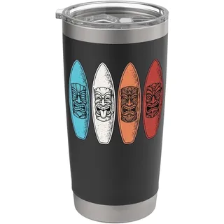 Tiki Gesichter Thema Surfbretter Surfer Doppelwandiger Edelstahl-Thermobecher