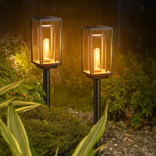 Solarlampen für Außen, 2 Stück Moderne Solarleuchten mit 1200mAh, Garten Deko mit Warmweiß Wolfram, Wasserdicht für Balkon, Terrasse, Rasen, Hof, Outdoor