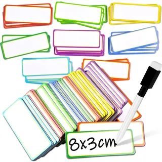 Magnetetiketten beschreibbar, 80 Stück 8 Farben Whiteboard Magnete, 80x30mm Magnetschilder zum Beschriften, Wiederbeschreibbare Magnete für Kühlschrank, Abwischbare Magnetkarten, beschreibbare Magnete