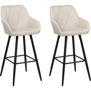 BELIANI Barstuhl Hellbeige Stoffbezug mit Hoher Rückenlehne Diamant-Steppung Metallgestell Fußstütze Retro Barhocker Kücheninsel Küchenbar - Beige, Schwarz