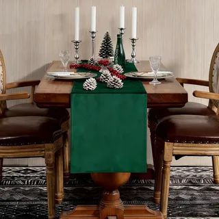 SEASHORE TREE Tischläufer Dunkelgrün samt Uni Pflegeleicht Tischläufer Velour Weihnachten Geburtstag, Hochzeit, Festliche Dekoration 35 x 240 cm
