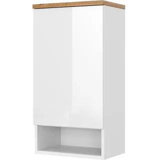 Vicco Badschrank Eden, 40 x 77.5 cm mit 4 Fächer, Weiß Hochglanz/Artisan-Eiche - Weiß