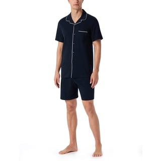 Schiesser Herren Schlafanzug Kurz Mit Knöpfen Wärmere Baumwolle - Fein Interlock Pyjamaset, Dunkelblau_179297, 50 EU