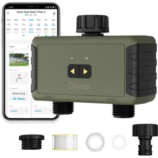 Diivoo Bewässerungscomputer Bluetooth 2 Ausgänge, Bewässerungsuhr Zeitschaltuhrmit Alexa & Smart APP & 20 Bewässerungsplänen, Automatische Wasser Zeitschaltuhr für Bewässerung Garten Rasen