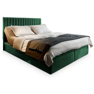masseno Boxspringbett Murlo 140x200 cm mit Matratze und Topper, Polsterbett mit Bettkästen Grün KRONOS 19 - Grün